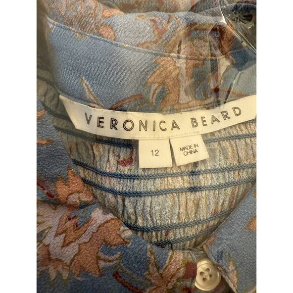 Veronica Beard Dazed Floral Blouse Top Shirt Womens Blue Smocked Long Sleeve 12 - Picture 3 of 6